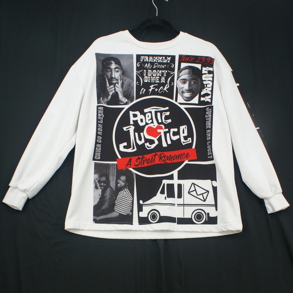 Poetic Justice Tupac Janet Jackson Graphic Sweatshirt White Mens Medium 8A4249